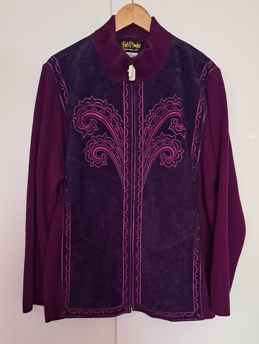 Bob Mackie wearable Art Purple and Magenta Embroidered Bomber Jacket